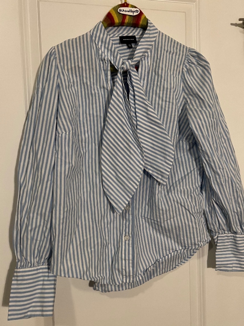 Blue Stripped Front Tie Button-Up Top